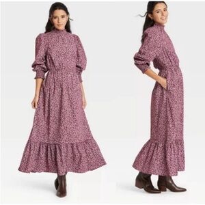 New Universal Thread Womans Balloon Long Sleeve Maxi Dress Purple Ruffle Sz XS